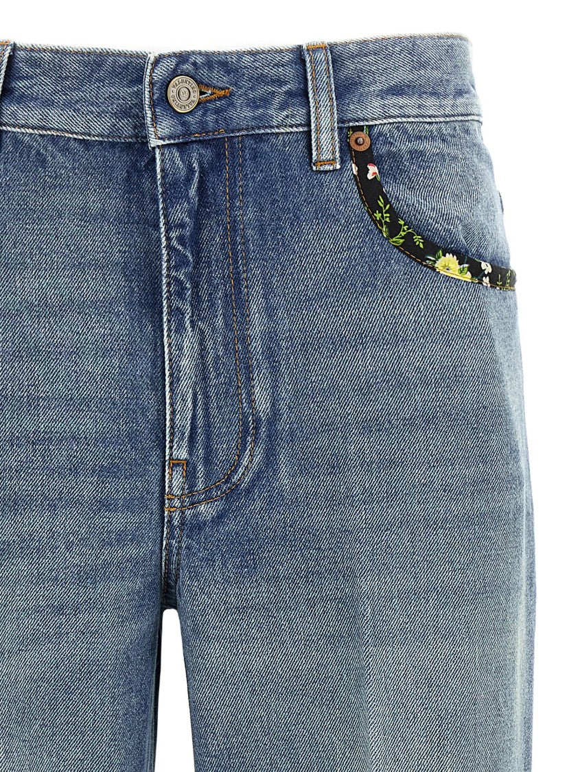 Valentino Garavani Medium Blue Floral Piped Jeans