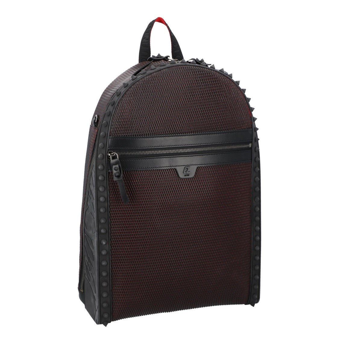 Christian Louboutin Iconic Black Mesh And Loubi Red Leather Backpack With Signature Spikes