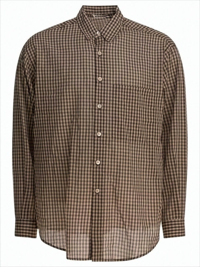 Auralee Brown Gingham Check Long Sleeve Shirt