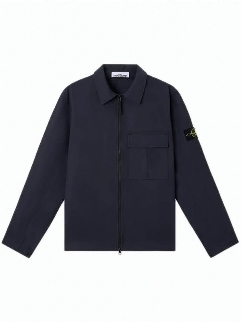 Stone Island Navy Cotton Jacket With Front Zipper Closure