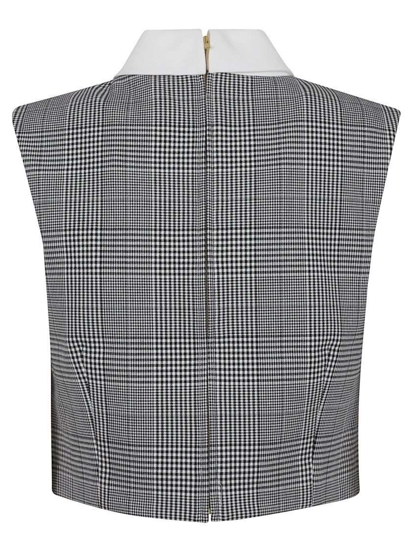 Self-Portrait Cropped Checkered Top With High Neck