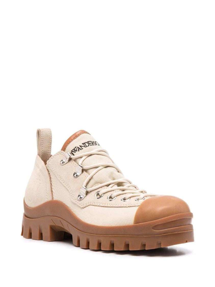 J. W. Anderson Beige Ankle Boots With Rugged Rubber Sole And Lace-Up Design