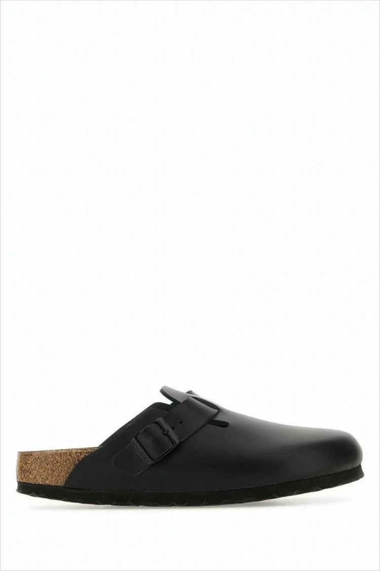 Birkenstock Minimalist Black Leather Mule With Adjustable Buckle