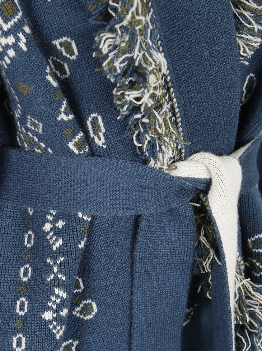 Alanui Bandana Jacquard Cashmere Cardigan With Two-Tone Belt Closure