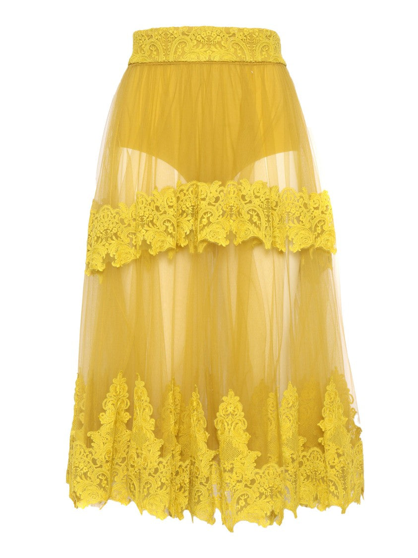 Elisabetta Franchi Layered Skirt With Delicate Lace Trim