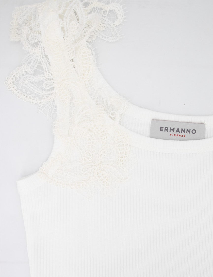 Ermanno Firenze White Top With Floral Lace Appliqué