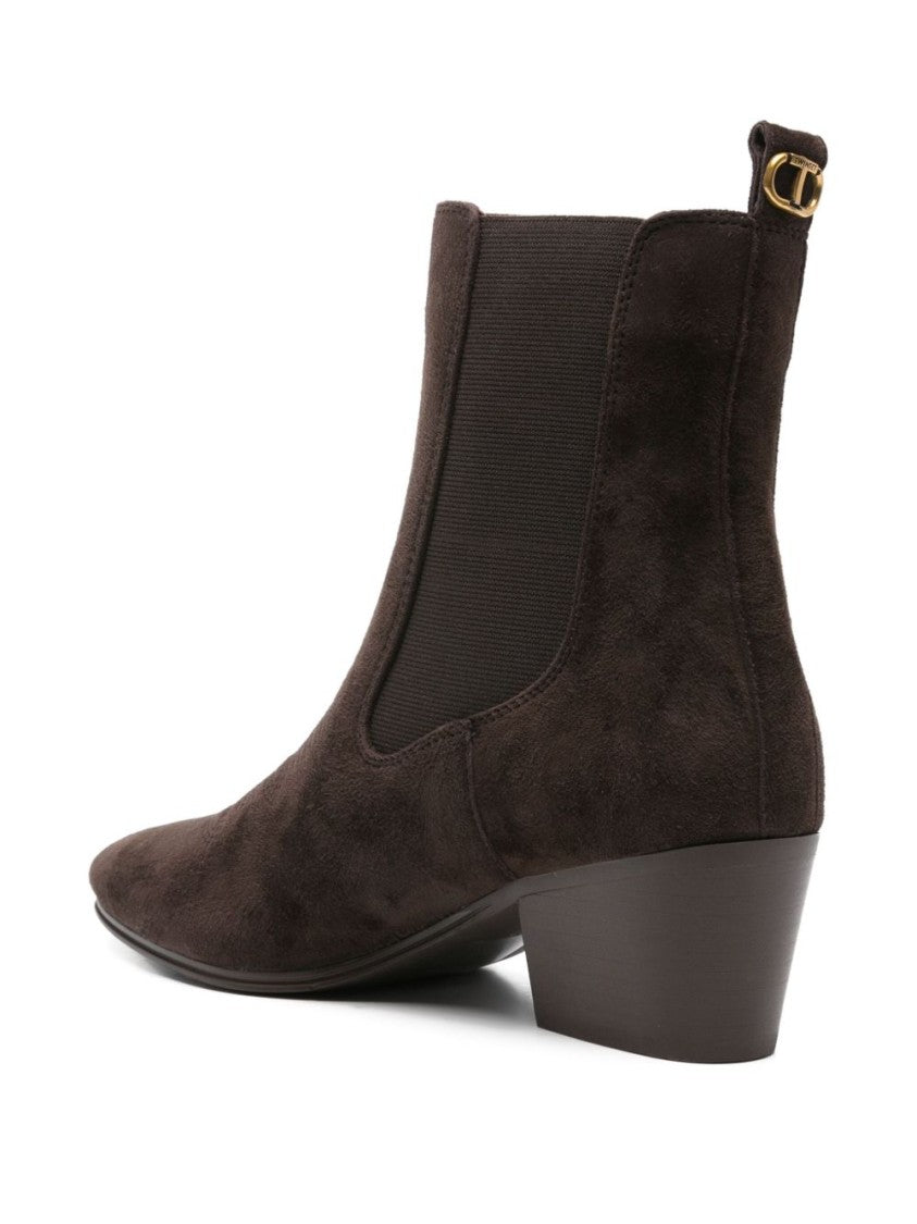 Twin-Set Mid-Calf Suede Boots With Block Heel