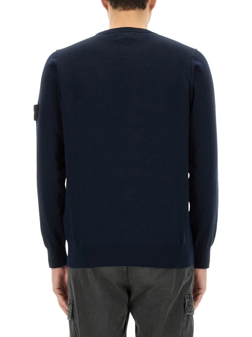 Stone Island Black Cotton Jersey With Logo Patch
