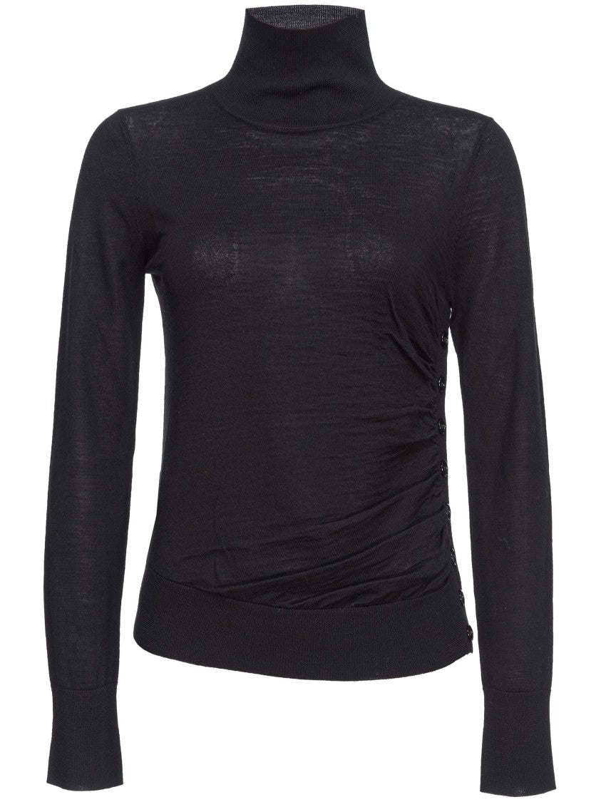 Pinko Fitted Ribbed Turtleneck Sweater With Decorative Buttons