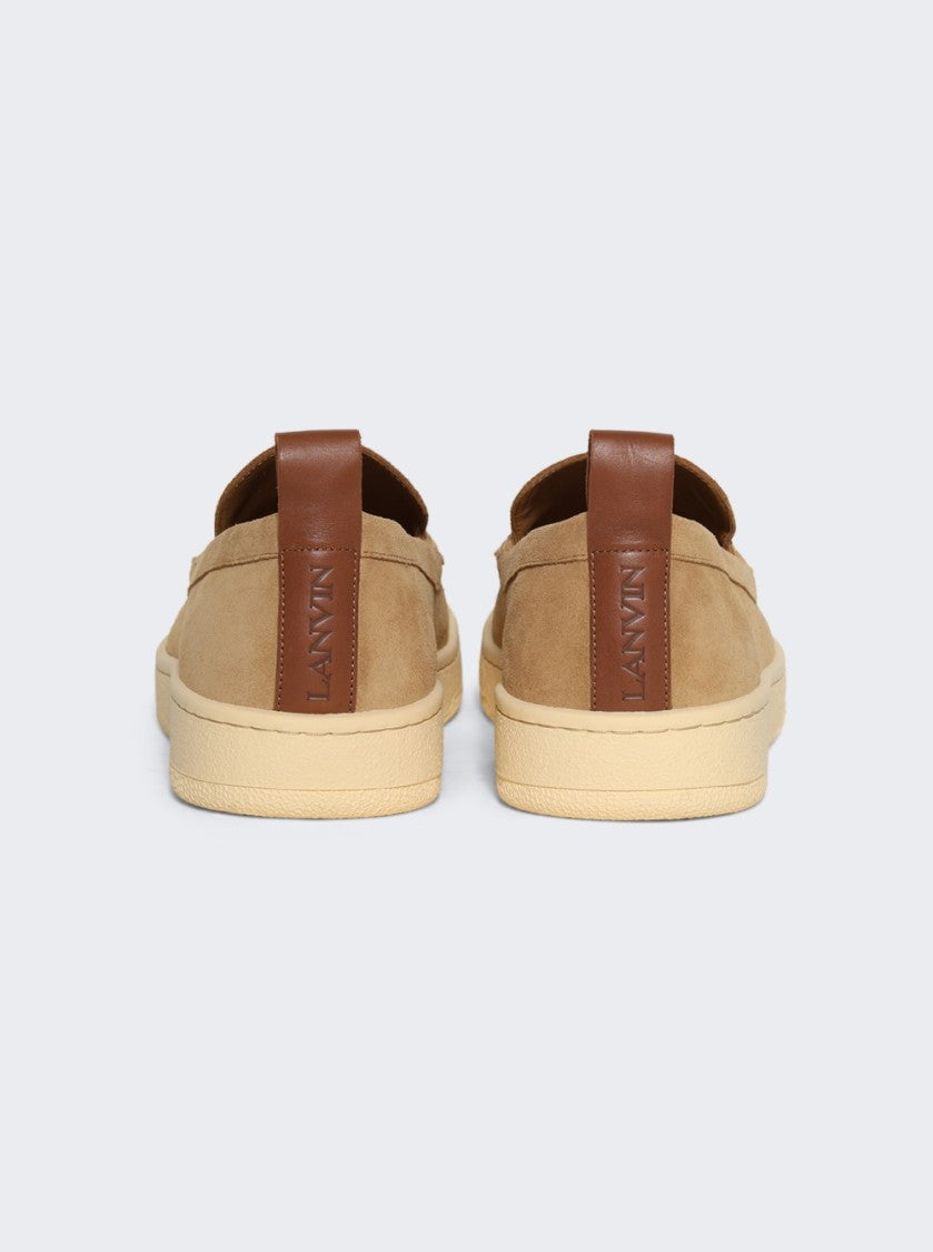 Lanvin Suede Slipper Loafers Dark Beige