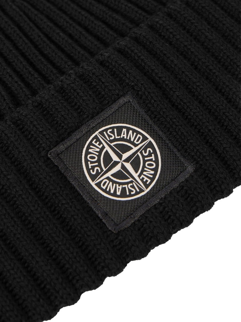 Stone Island Ribbed Knit Beanie With Folded Cuff