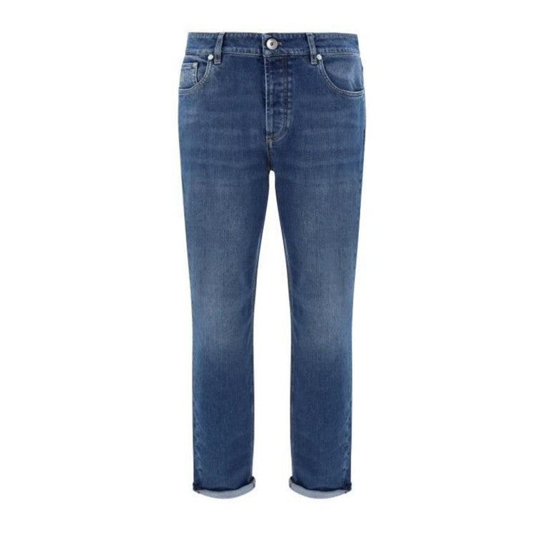 Brunello Cucinelli Light Blue Straight Leg Denim Jeans With Rolled Hem