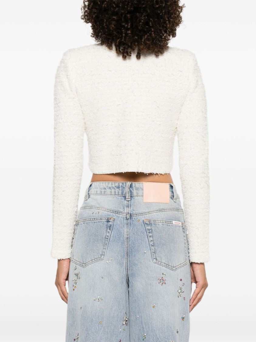 Self-Portrait Cream Textured Knit Cardigan