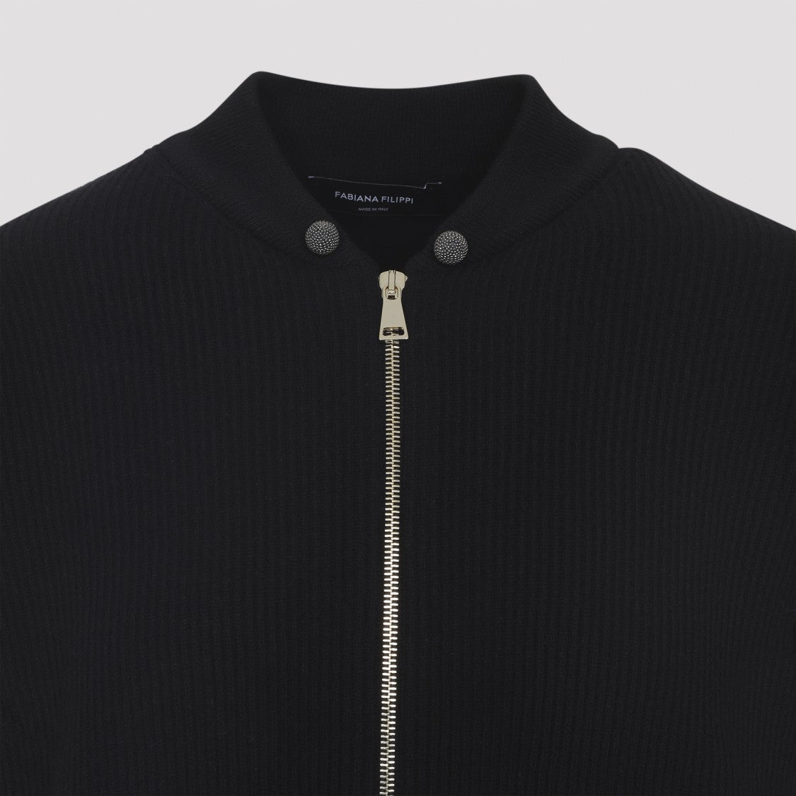 Fabiana Filippi Ribbed Black Zip-Up Jacket With Decorative Buttons