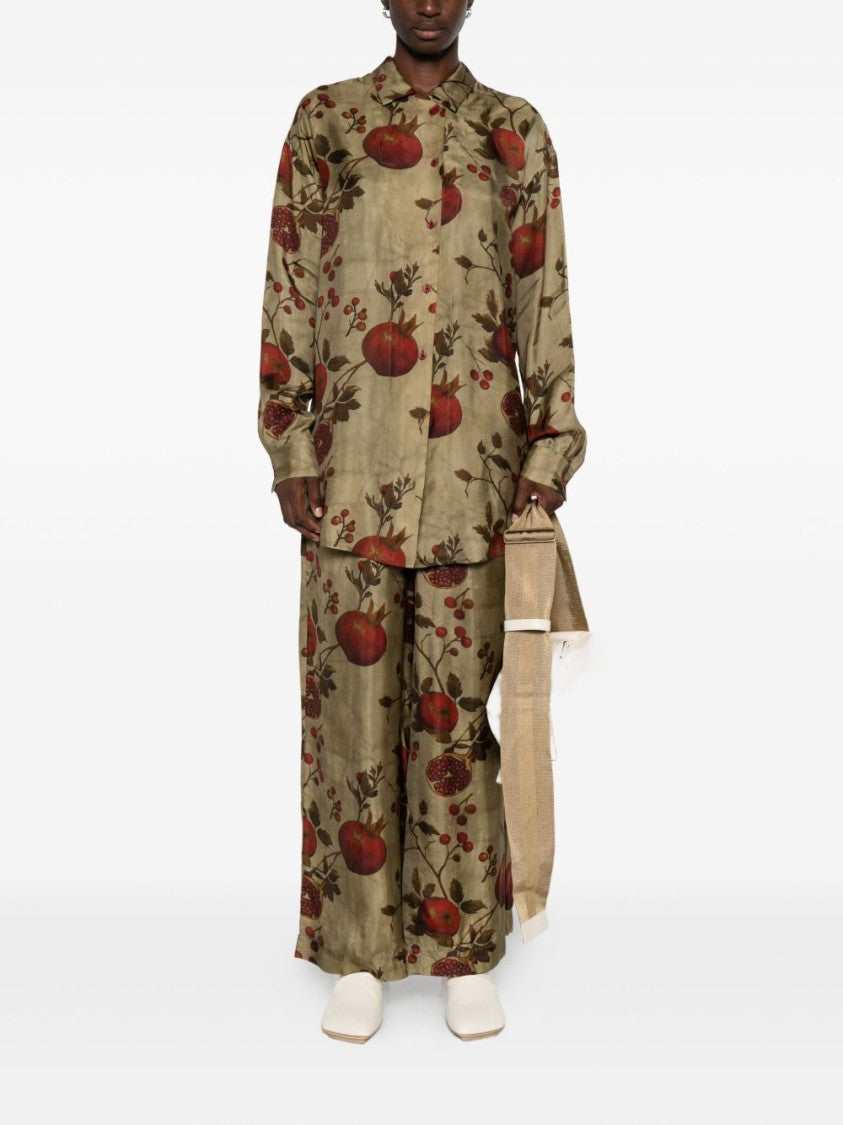 Uma Wang Botanical Print Wide-Leg Trousers With Relaxed Fit