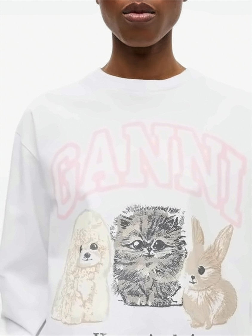 Ganni Long-Sleeve Relaxed Fit T-Shirt With Playful Graphics