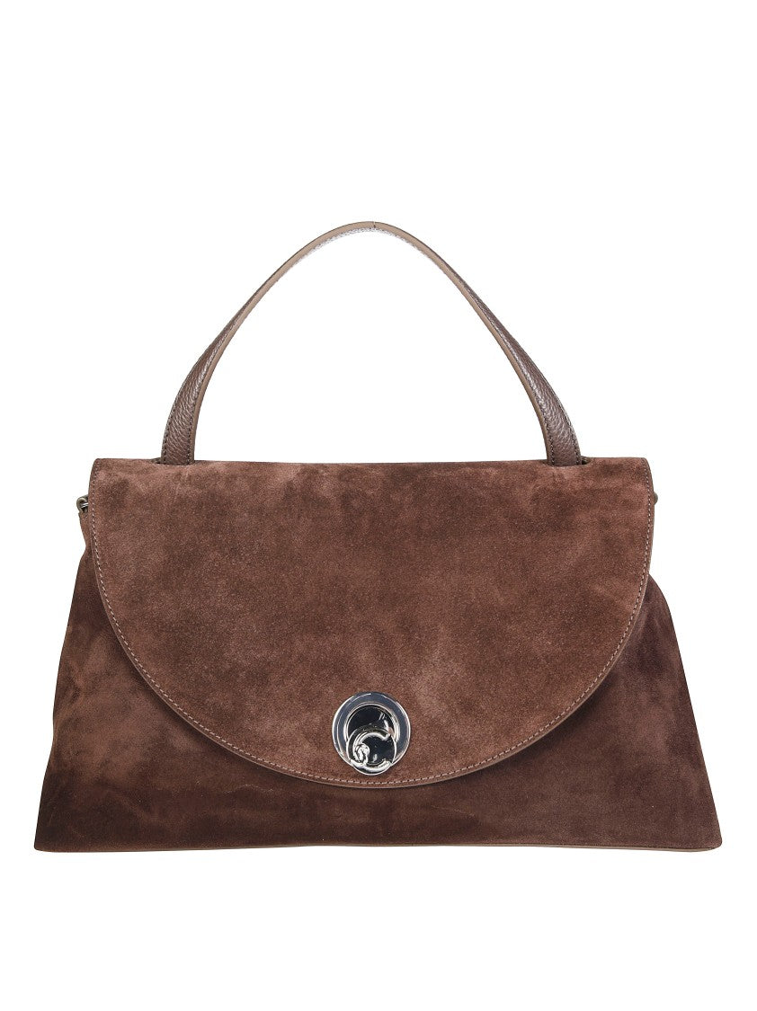 Coccinelle Trapezoidal Suede Handbag With Twist-Lock Clasp