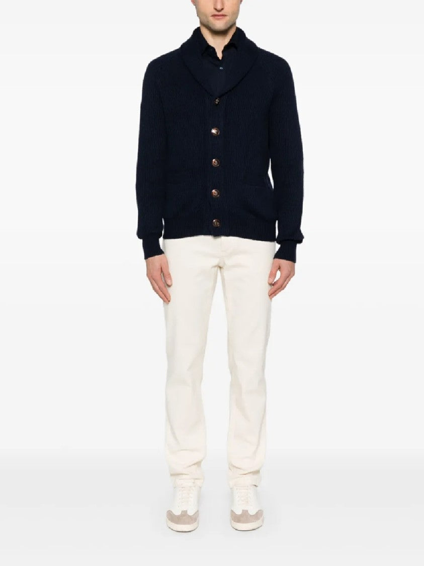 Brunello Cucinelli Deep Ribbed Knit Cardigan With Shawl Collar
