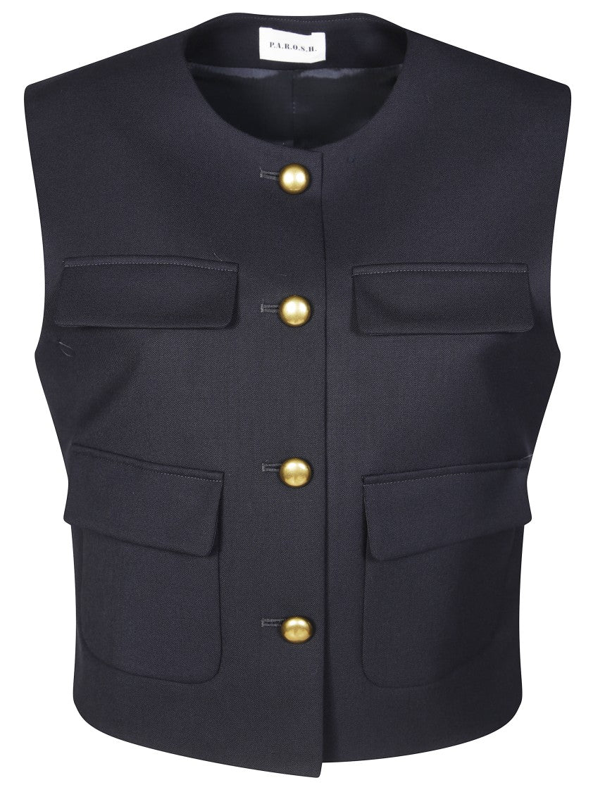 Parosh Structured Sleeveless Gilet With Three-Button Closure