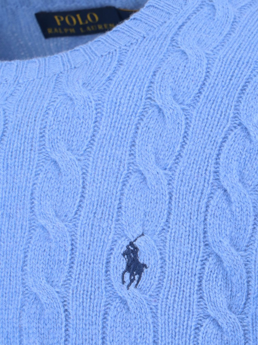 Polo Ralph Lauren Light Blue Cable-Knit Sweater With Classic Crew Neckline