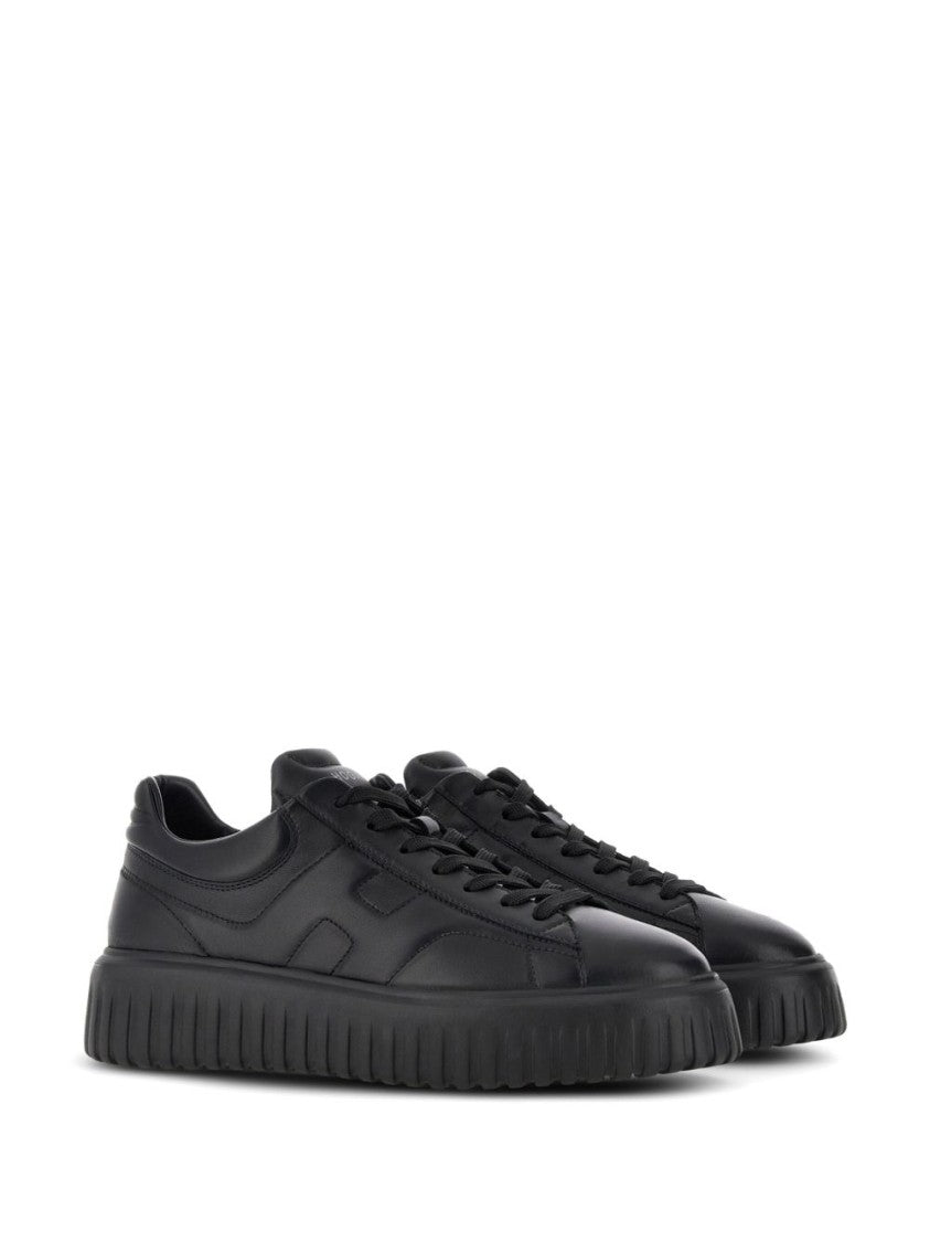 Hogan Black Leather Sneakers With Textured Sole