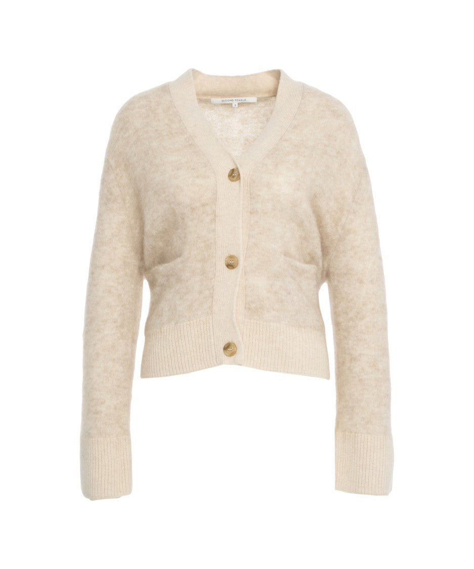 Second Female V-Neck Cardigan With Textured Ribbed Cuffs And Buttons