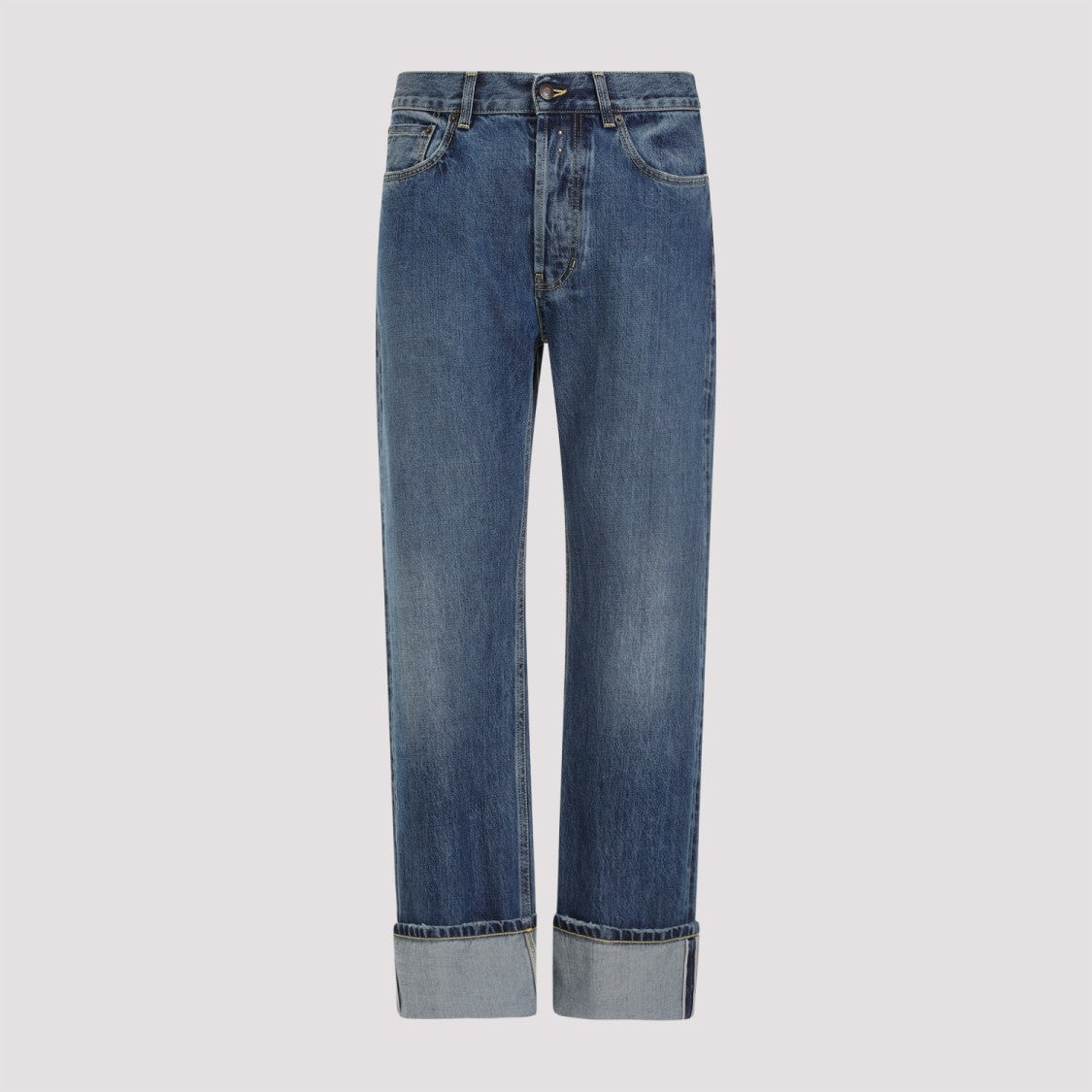 Alexander Mcqueen Blue Washed Cotton Jeans With Concealed Fastening
