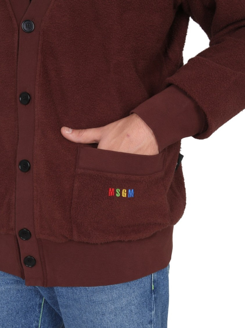 Msgm V-Neck Cardigan With Embroidered Logo Detail