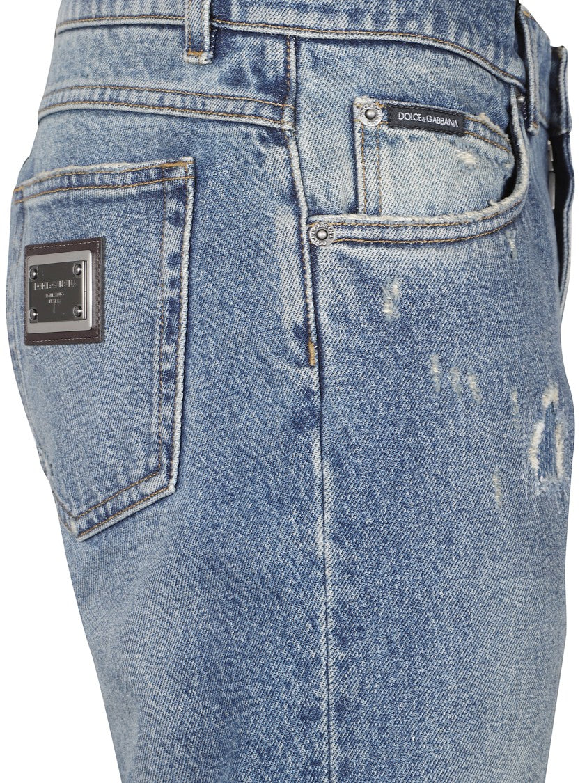 Dolce & Gabbana Distressed Blue Jeans With Vintage Faded Wash