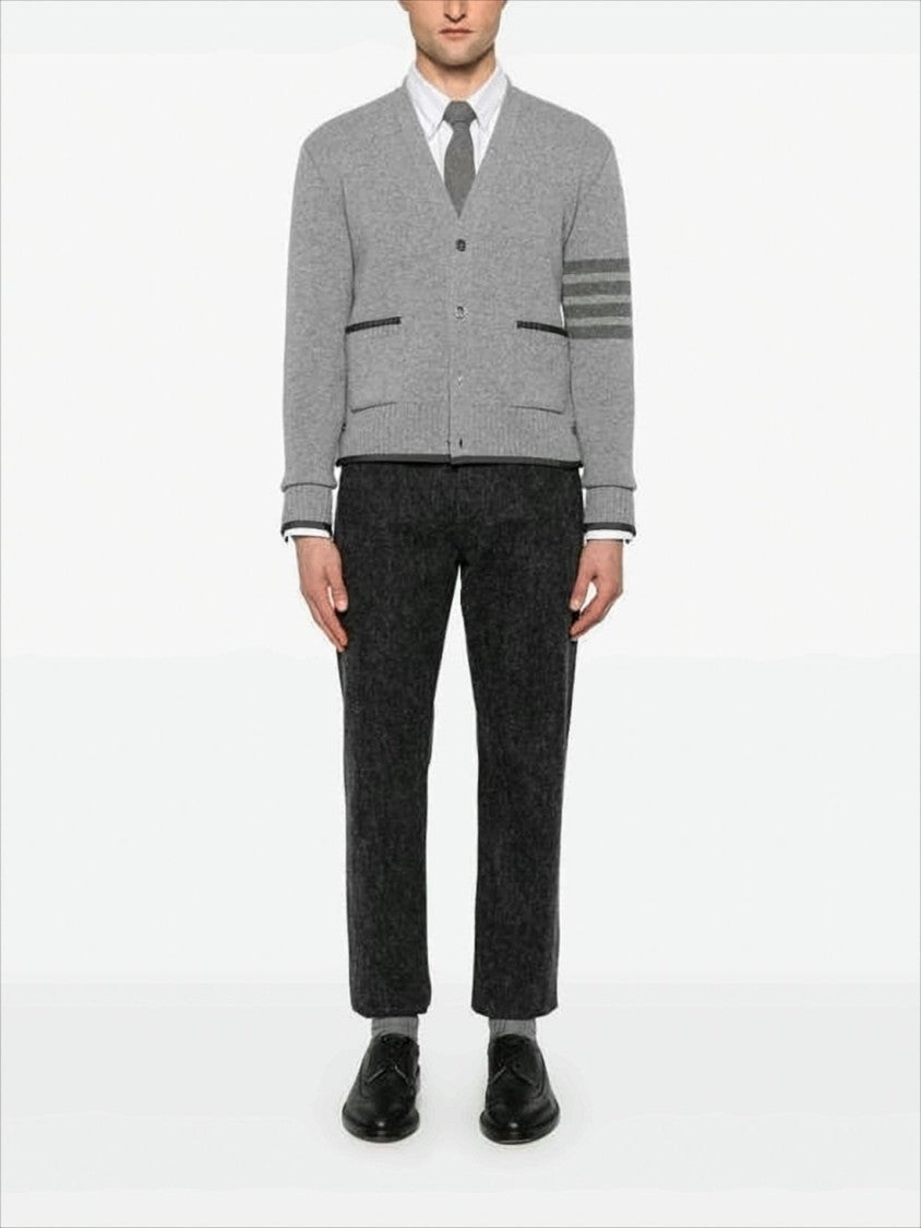 Thom Browne V-Neck Wool Cardigan With Button-Down Front And Striped Accents
