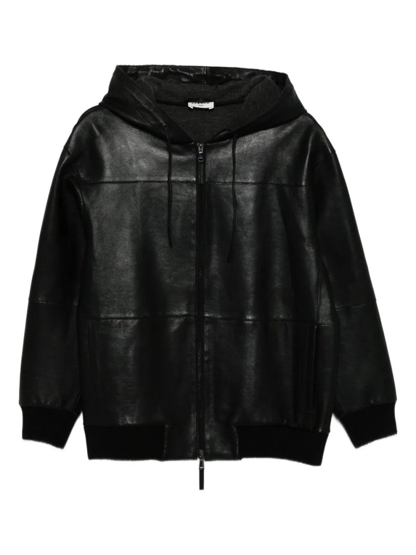 P.A.R.O.S.H. Black Leather Jacket With Hood