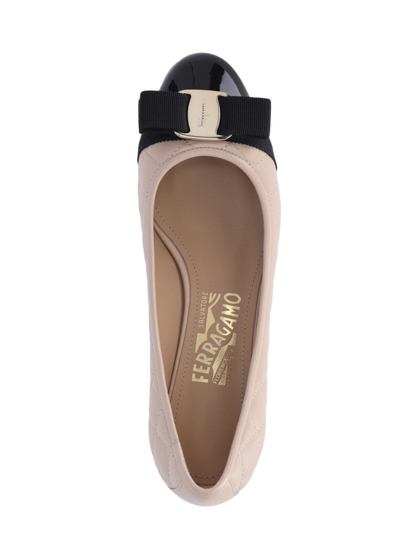 Ferragamo Quilted Beige Shoes With Black Toe Cap