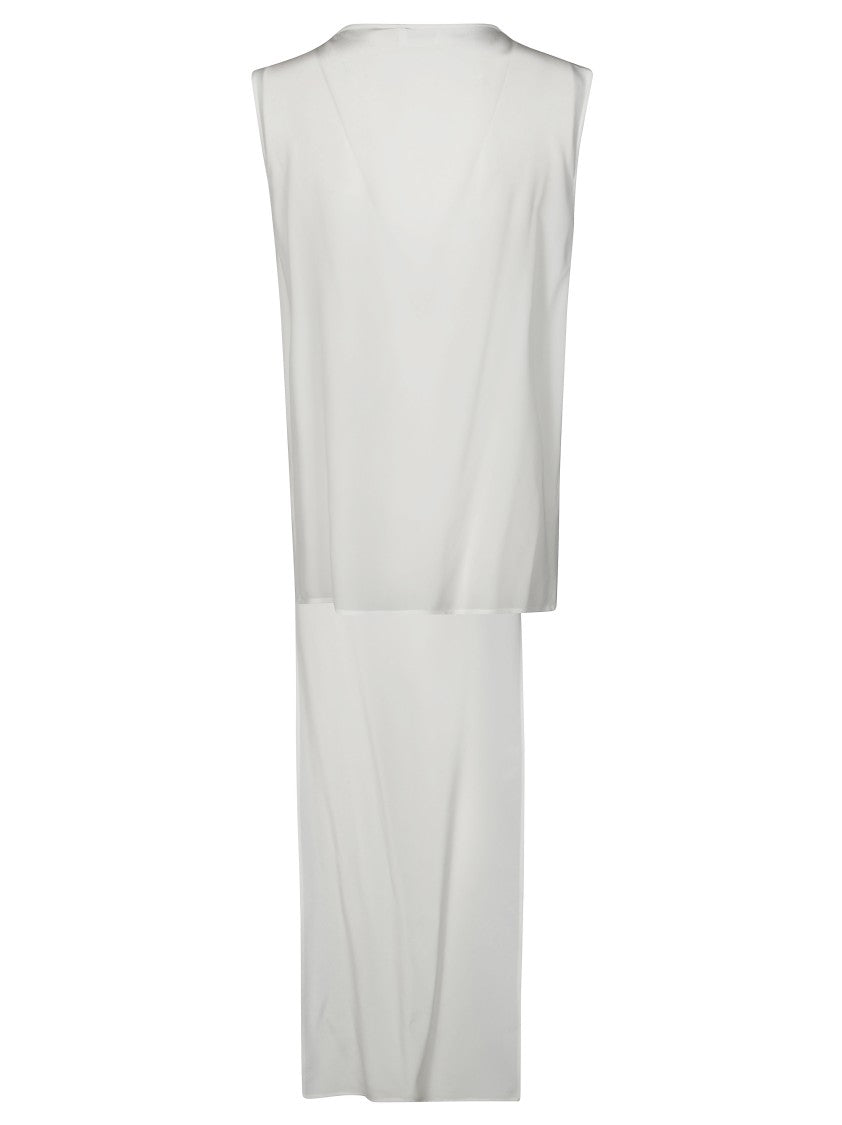 Parosh Sleeveless White Blouse With Draped Neckline