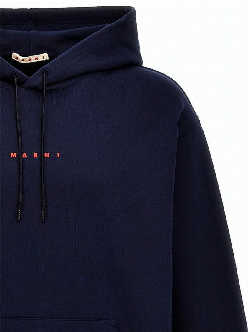 Marni Front Logo Hoodie With Adjustable Drawstring And Kangaroo Pocket