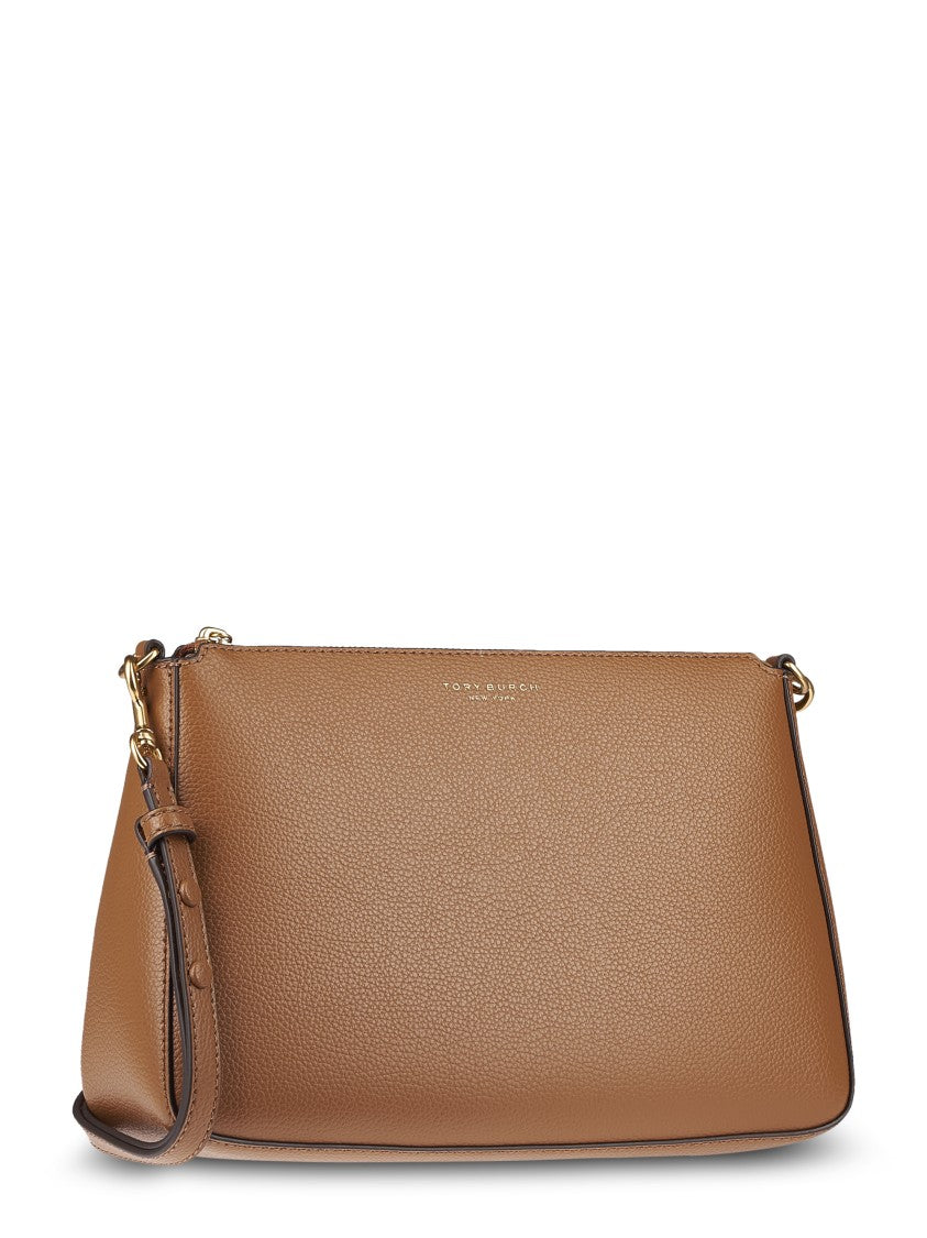 Tory Burch Textured Leather Shoulder Bag With Gold-Tone Chain And Zip Closure