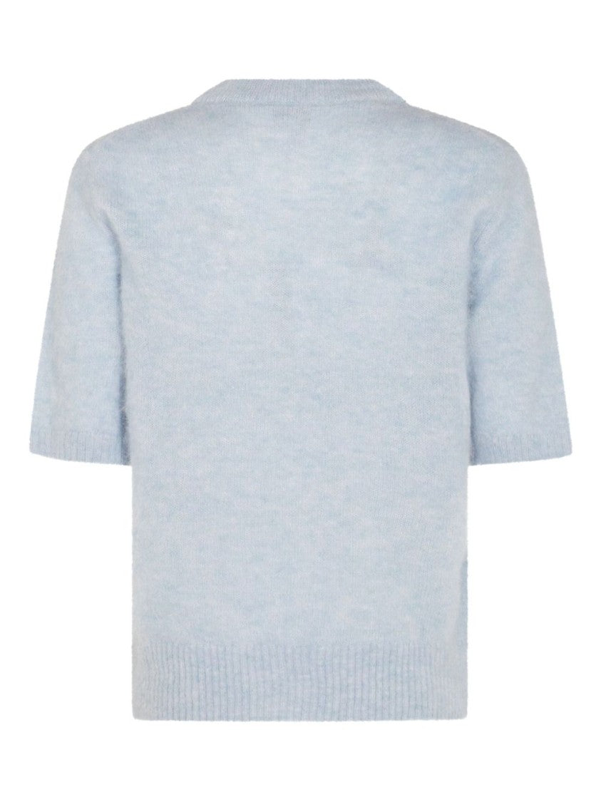 Ganni Short-Sleeve Knit Top With Playful Motifs