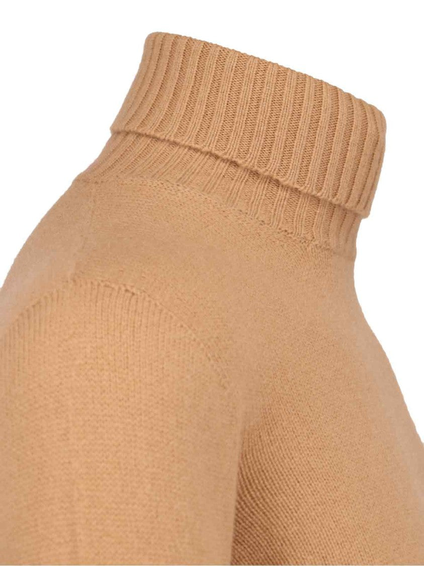 Drumohr Turtleneck Sweater In Brown Cashmere Ribbed Trim