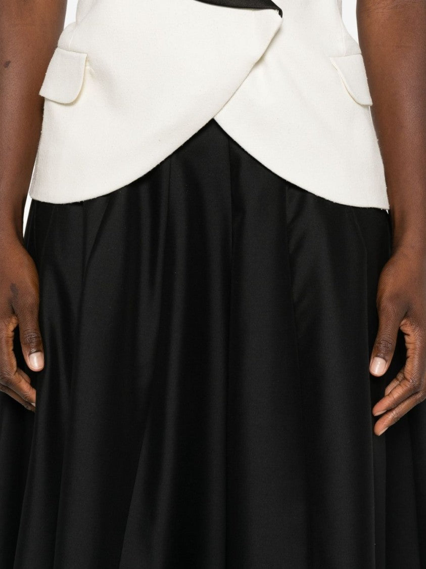Alberta Ferretti Flared Black Midi Skirt In Virgin Wool