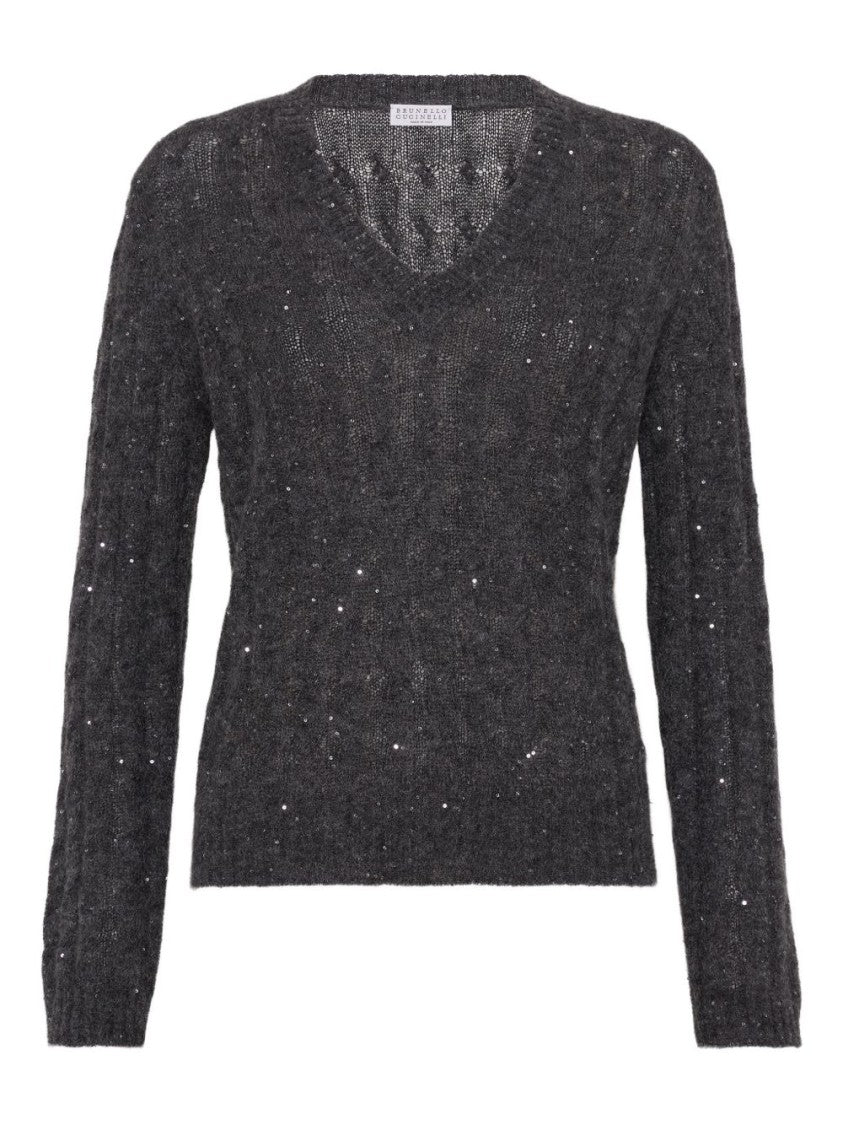 Brunello Cucinelli Anthracite Grey Cable Knit Wool Sweater