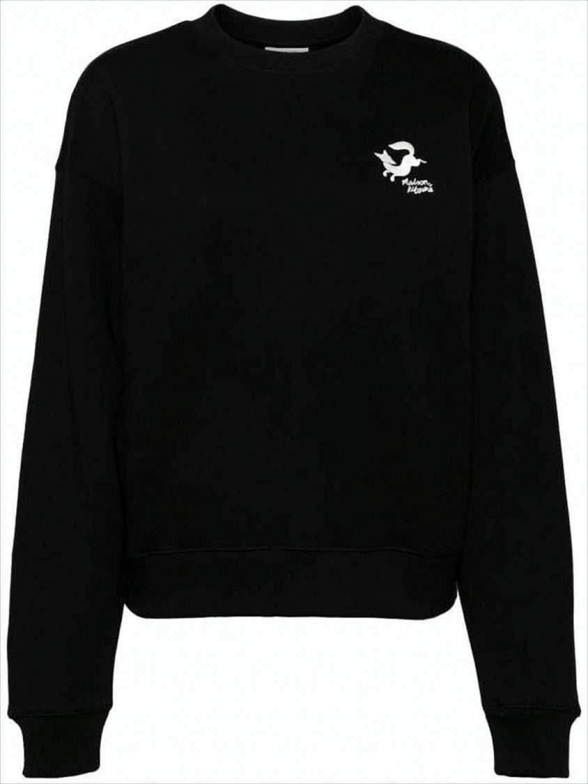 Maison Kitsuné Cropped Black Long-Sleeved Cotton Sweatshirt With Subtle Logo