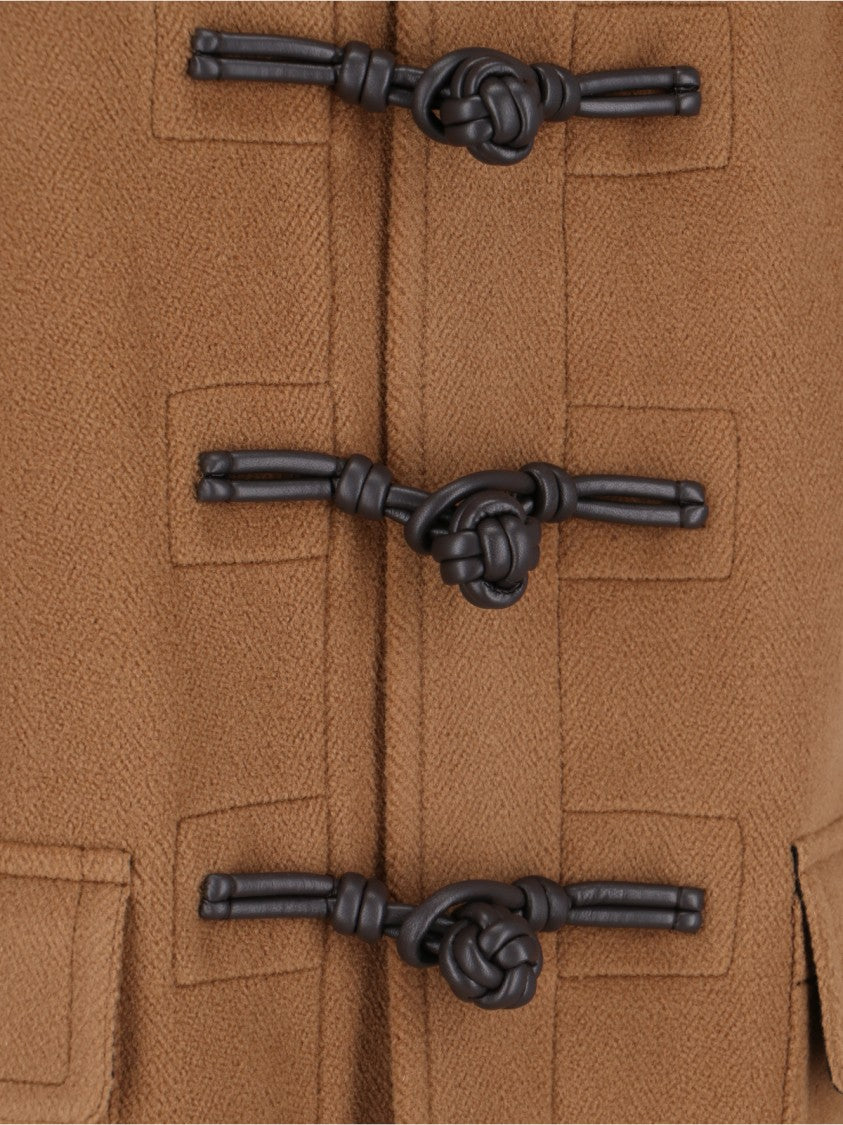Bottega Veneta Brown Wool Duffle Coat With Hood And Braided Leather Fastenings