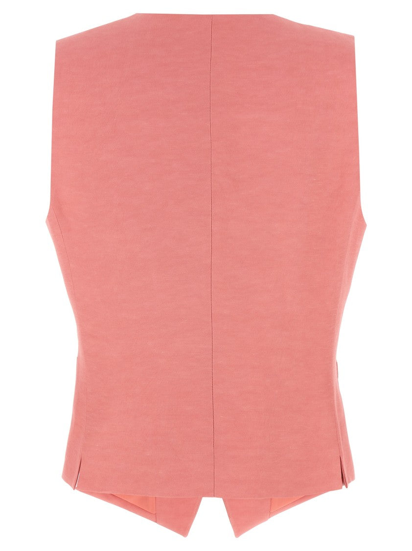 Alberto Biani Linen And Viscose Blend Vest With V-Neck And Button Closure