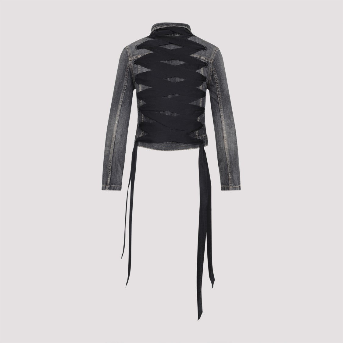 Balenciaga Cropped Grey Cotton Jacket With Lace-Up Back Detail