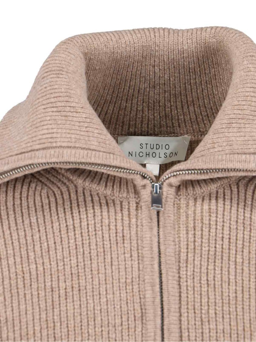 Studio Nicholson Classic Beige Knit Sweater With Ribbed Cuffs And Hem
