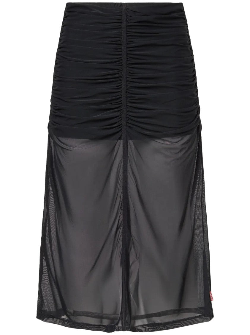 Diesel Ruched Black Skirt With Semi-Sheer Overlay