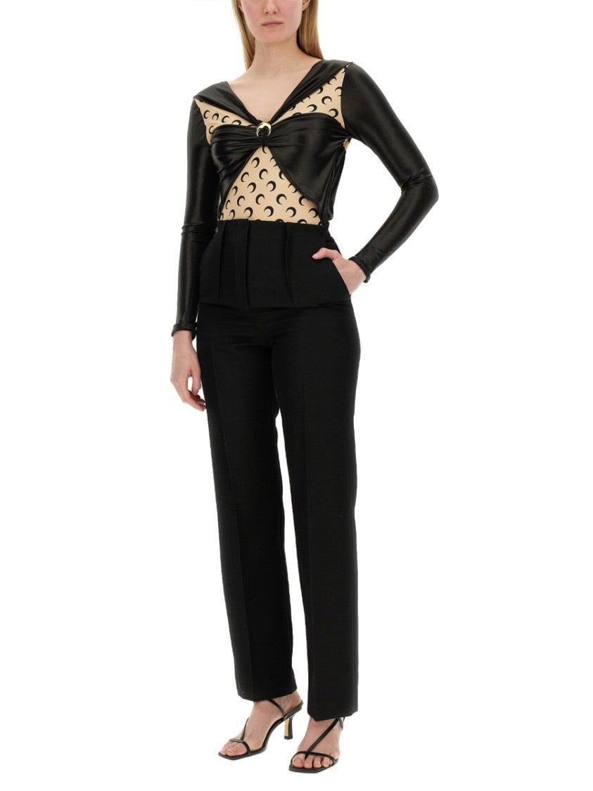 Marine Serre Draped Bodysuit With Glossy Black Fabric