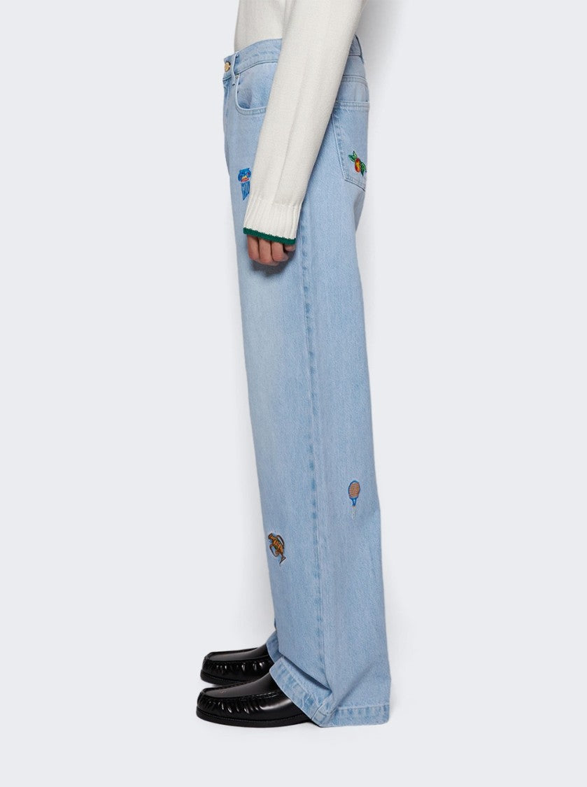 Casablanca Embroidered Motif Jeans Light Vintage Wash