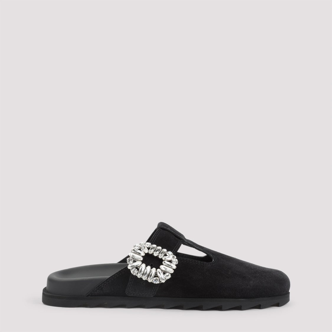 Roger Vivier Black Suede Slippers With Crystal Embellishments