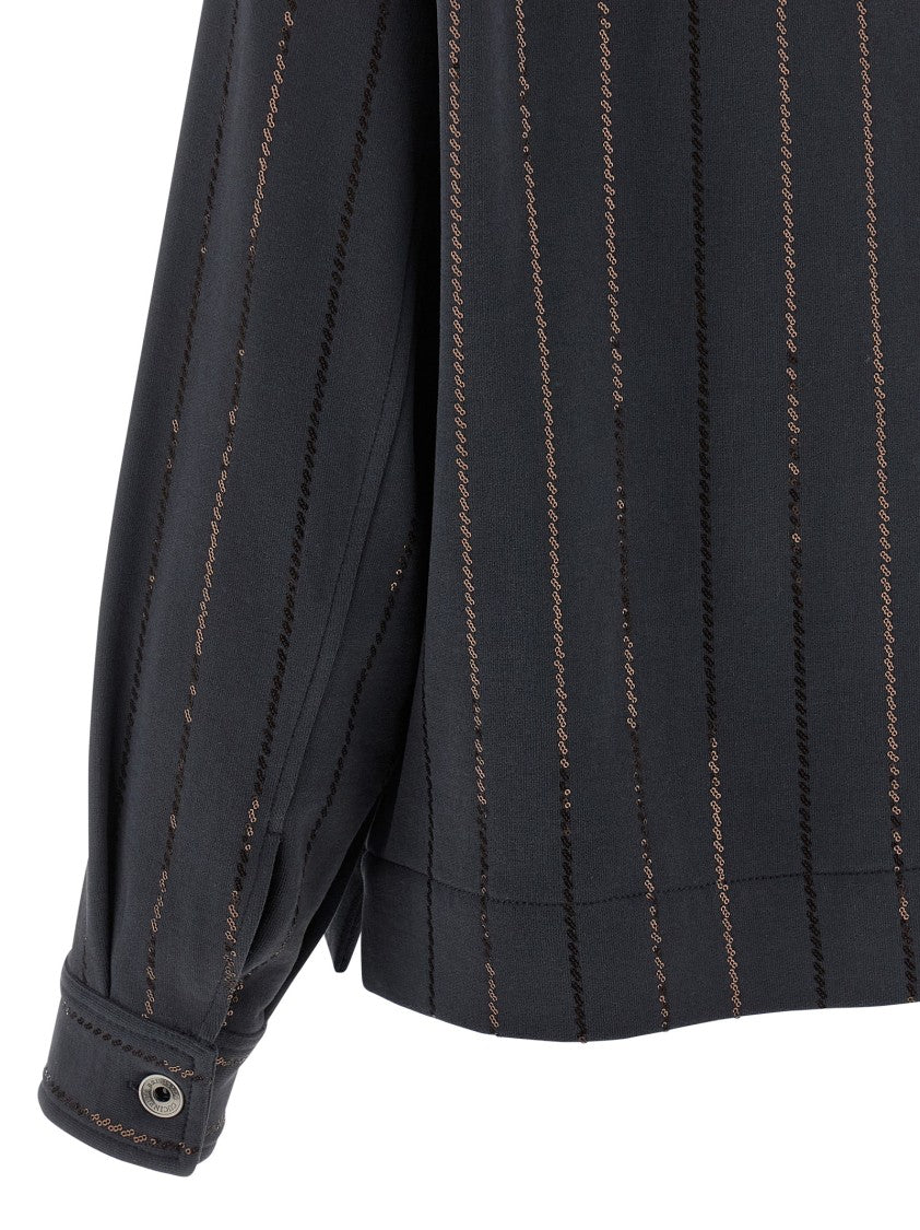 Brunello Cucinelli Cotton Fleece Shirt With Striped Sequin