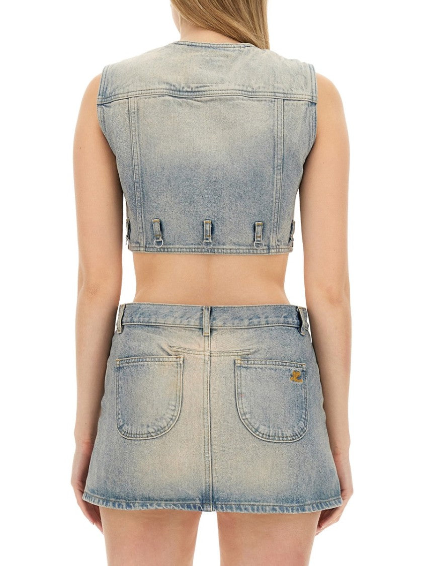 Courrèges Fitted Cropped Top With Button-Down Front And Chest Pockets